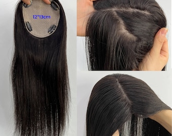 Silk-Based 12*13cm Human Hair Topper for Thinning Hair - Enhance Volume with Free-Part Design