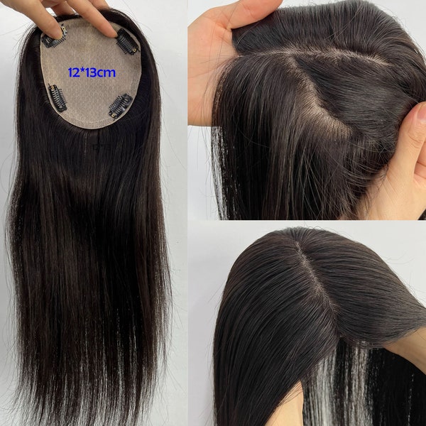 Topper soyeux pour cheveux clairsemés de 12 x 13 cm pour cheveux clairsemés - Améliorez le volume avec une conception en parties libres