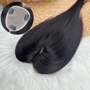 9×11cm Full Silk Base Natural Straight 3Clip-In Human Hair Topper, Black