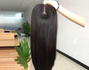 16x16cm Human Hair Topper, Straight Black Hair Piece, Full Silk Base