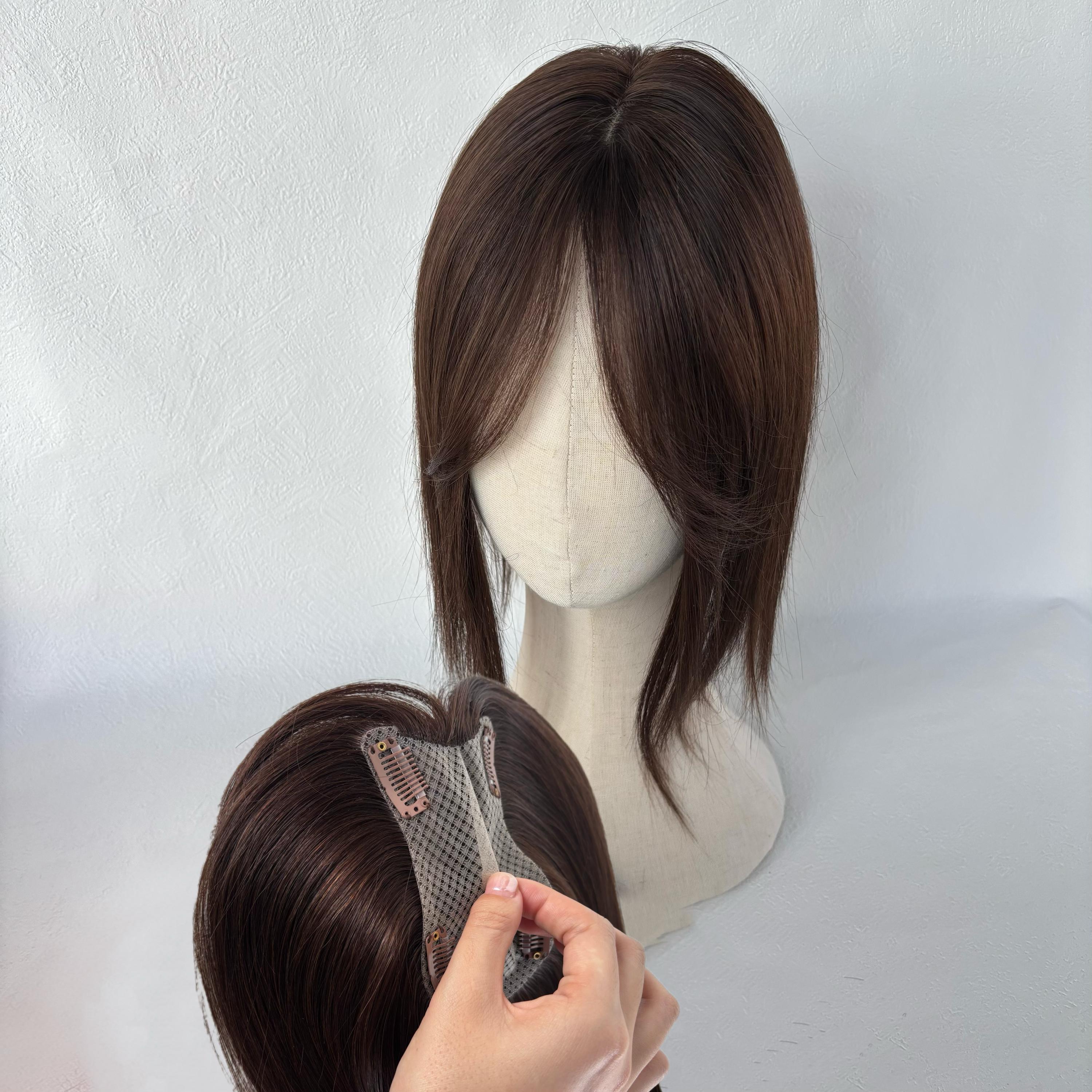 Real Human Hair Topper with Realistic Scalp Line & Side Bangs ONLYCUTE Realistic Scalp Hair Topper with Bangs for Women 20  main image 2