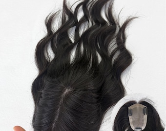 8×13cm Body Wavy Silk Base Topper | Human Hair Versatile Parting Natural Black