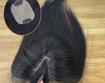 7×10cm Full Silk Base Human Hair Topper Clip In for Gray & Thinning Hair