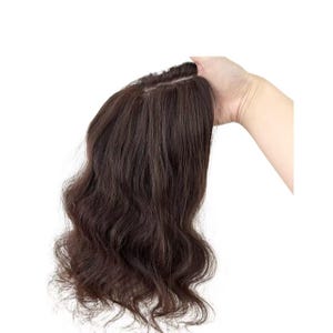12×13cm Full Silk Base Human Hair Topper  Natural Wavy Free Part Black/Brown