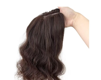 12×13cm Full Silk Base Human Hair Topper  Natural Wavy Free Part Black/Brown