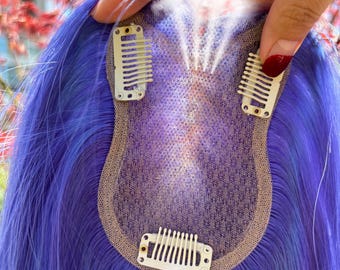 Royal Blue Wave Human Hair Topper 8x11cm HD Lace Hairpiece for Thinning Crown