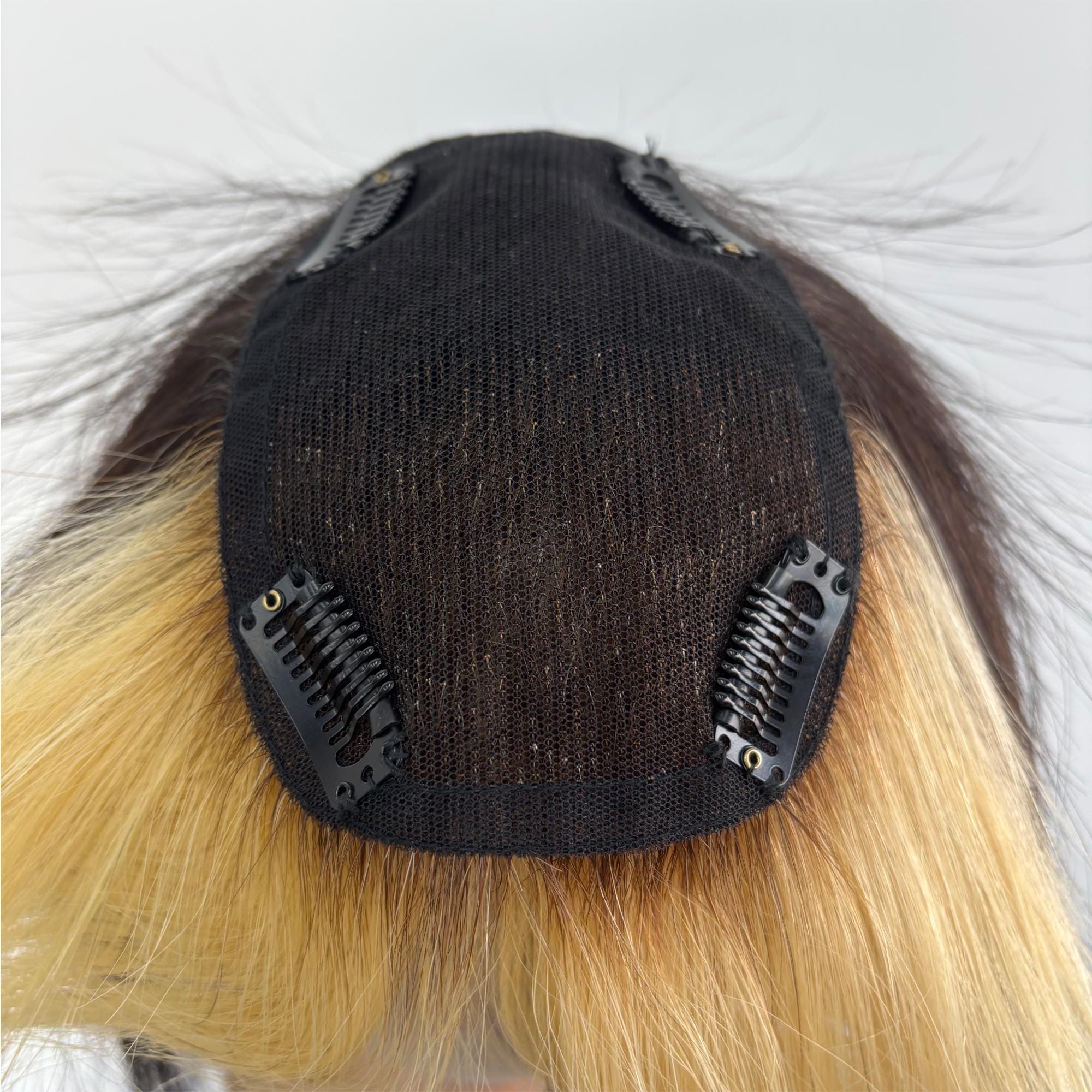 12inch( 9×14cm) Swiss Lace Human Hair Topper | Blonde Bangs  display picture 1