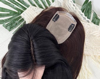 Free Part 9x14cm Silk Base Straight Human Hair Topper for Thinning Hair Adhesive tape
