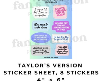 Taylor 's Version Inspired Sticker Sheet l 8 Lyric Stickers | Perfect Gift | Stationary