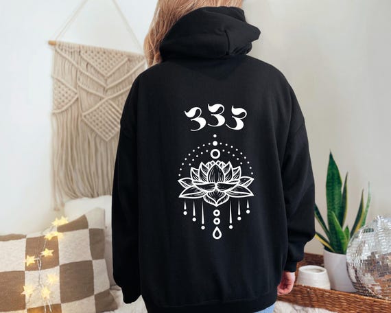 Lotus Flower Graphic Hoodie With Angel Number 333 Healing Hoodie