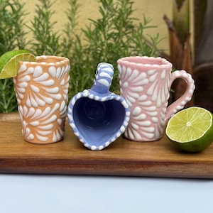Handmade Tequila / Espresso shot glass -Mexican Talavera Heart Shaped Ceramic-Shot Glasses for Her, Gift for the Tequila Lover
