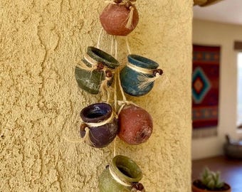 Rustic Clay Wall Decor, Mexican Pottery Decor, Hacienda Style Decor, Colorful Hanging Jarritos for Patio and Home Decor