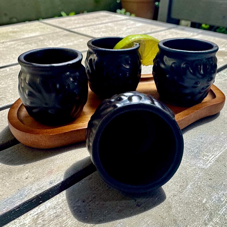 Black Pottery Shot Glasses for Milestone Birthday, Fun Party Fiesta Favors, Gift for Groomsmen; Housewarming Gift Box option image 3