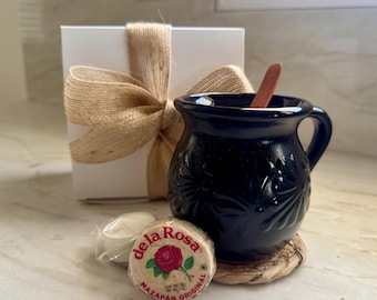 Gift Set- Black Talavera Coffee Mug, Handmade Mexican Clay Coffee Mug, Large 14oz Mug