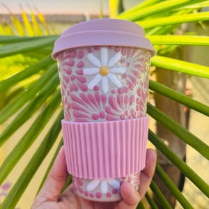 Talavera Mug with lid and holder, Hand Made Ceramic Travel Tumbler, Mexican Coffee Mug - Gift for Mom, Gift for Her, Coffee Lover Gift