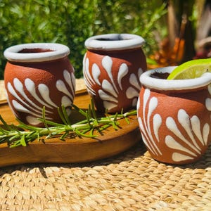 Terracotta Pottery Shot Glasses for Milestone Birthday, Handmade Shot Glass Wedding Favor, Rustic Clay Pottery Shot Glass Made in Mexico