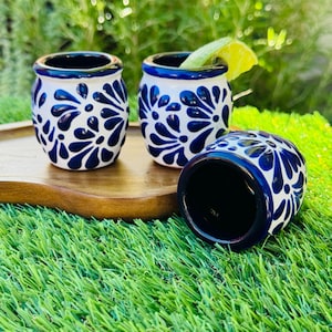 Talavera Shot Glasses for Mexican theme Party, Party Fiesta Favors, Gift for the Tequila Lover; Mexican Pottery Rustic Shot Glasses