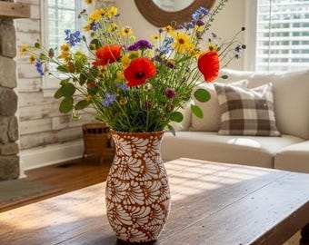 Cielito Lindo Hand-Painted Mexican Flower Vase | Rustic Ceramic Living Room Decor | Table Center piece | Home warming Gift
