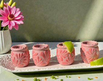 Pink Talavera Shot Glasses for Bachelorette Party, Mexican Fiesta Decor