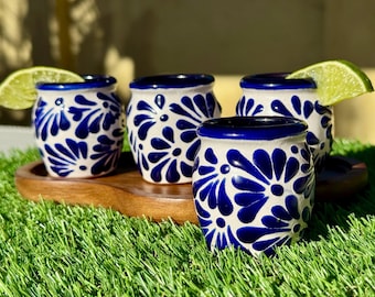 Talavera Shot Glasses for Mexican theme Party, Party Fiesta Favors, Gift for the Tequila Lover; Mexican Pottery Rustic Shot Glasses