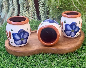 Shot Glasses for Mexican theme Party, Fun Party Fiesta Favors, Gift for the Tequila Lover; Mexican Pottery Shot Glasses Gift Box option