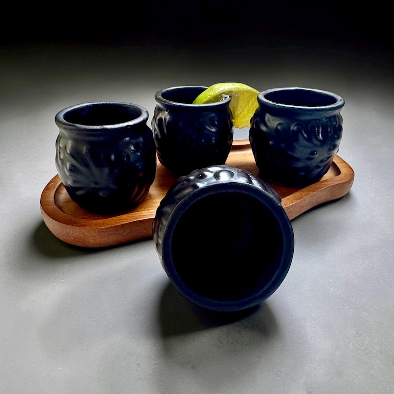 Black Pottery Shot Glasses for Milestone Birthday, Fun Party Fiesta Favors, Gift for Groomsmen; Housewarming Gift Box option image 9