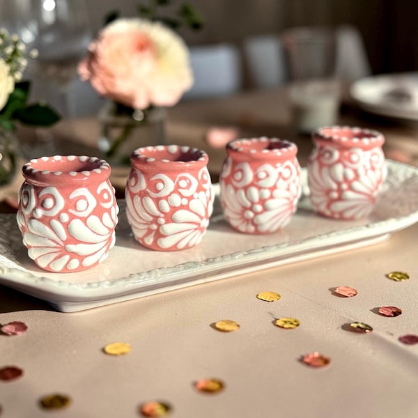 Verres à liqueur Talavera roses pour enterrement de vie de garçon, décoration fiesta mexicaine