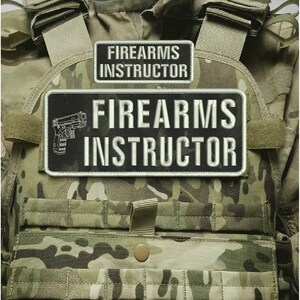 Firearms Instructor Embroidery Patch 4X10 &2X5 Hook On Back Blk/Multicam/Silver