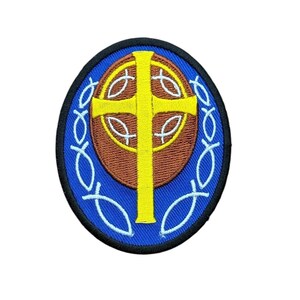Christian Cross with Ichthys Fish Embroidered Patch, Iron On or Sew On Patch for Jackets & Backpacks
