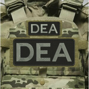 D E A Embroidery Patch 4X10 And 2X5 Hook On Back Blk/Gray