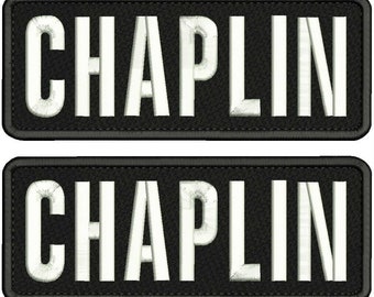 Chaplin 2 parches bordados 3X8'' Gancho en la parte posterior Negro/Blanco