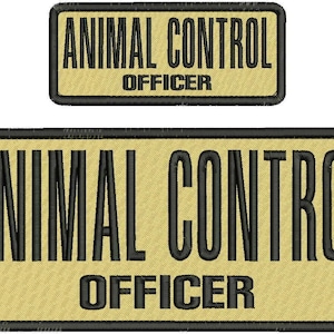 May include: Two rectangular embroidered patches with a tan background and a black border. Both patches feature the black embroidered text ANIMAL CONTROL OFFICER in a bold, sans-serif font, with the words stacked in two distinct lines.