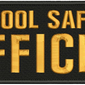 School Safety Officer Embroidery Patch 4X11 Hook On Back Black/Godl
