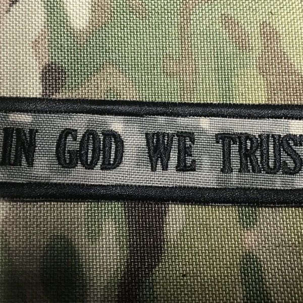 In God We Trust Emb Patch 1X4'' Sew On Black On Acu Camo