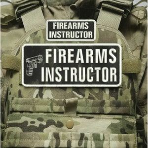 Firearms Instructor Embroidery Patch 4X10 & 2X5 Hook On Back Blk/Multicam/White