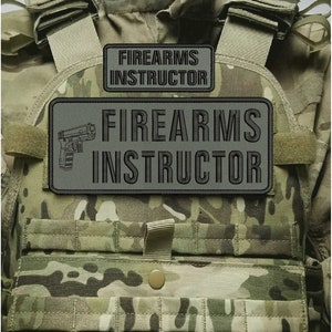 Firearms Instructor Embroidery Patch 10 X 4 And 5 X 2 Hook On Back Gray/Blk