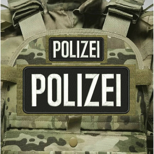 Polizei Embroidery Patch 4X10 And 2X5 Hook On Back Blk/White