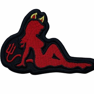 Lady Rider Devil Lady Woman Trucker Bike Embroidered Patch, Iron On or Sew On Patch for Jackets & Backpacks