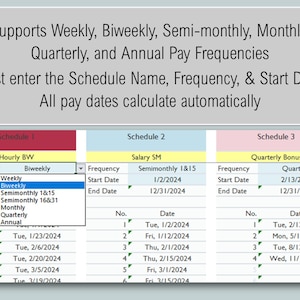 2025 or Any Year Annual Payroll Calendar Templateblue, 5 Schedules