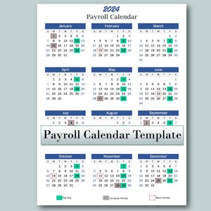 Annual Payroll Calendar Template-excel Download-printable - Etsy