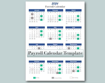 Calendar Template Excel Annual Payroll Calendar 2024 - Etsy