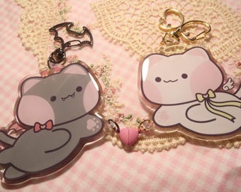 Angel & Devil Cat Magnetic Couple Keychain Set | Angel + Devil Cat Couple Clear Sticker Set