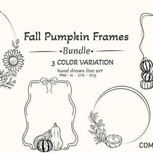 Hand-Drawn Fall Pumpkin Frames, Autumn Floral Border (PNG, SVG)