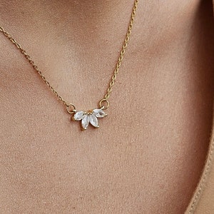 18K Gold Filled Diamond Jewelry with Dainty Necklace and Petal Pendant,  Minimalist Wedding and Bridal Necklace, Marquise Diamond Necklace