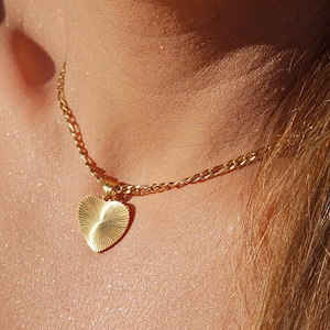 18K gold filled vintage hartketting, gestreepte harthanger, Sunburst Heart rechthoek hanger ketting, moeder cadeau-idee, moeder ketting