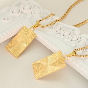 18k Gold Filled Rectangle Pendant, Square Necklace Celestial Star Pendant layering Unique Necklace WATERPROOF Charm Minimalist Gift for her