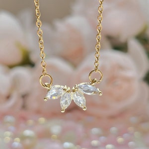 Flower Diamond Necklace, Flower Petal Diamond Pendant, Marquise Diamond Jewelry, Bridesmaid Gift, Birthday Gift, Dainty Jewelry, Mom Gift