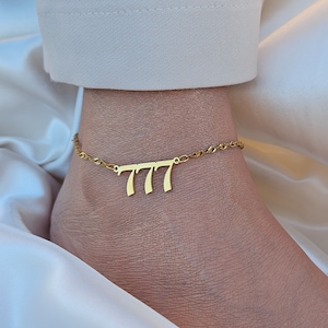 18K Solid Gold Filled Angle Number Anklet Personalized Angel Number Anklet Stainless Steel Dainty Chain Anklet Gift for Her Mothers Day Gift