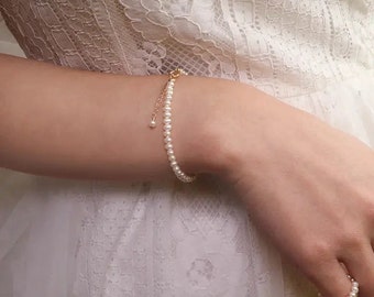 Minimalist Pearl Bracelet, Real Natural Freshwater Pearl Bracelet, Bridesmaid Bracelet, Heart Wedding Jewelry, Mothers Day Gift Jewelry