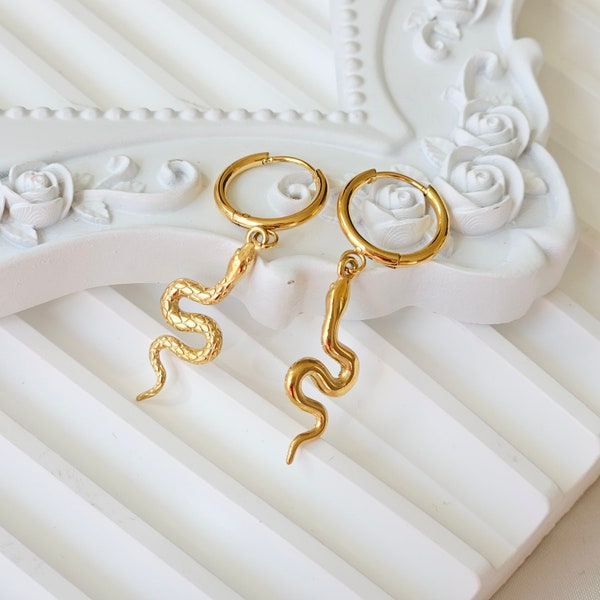GOLD PLATED SNAKE DESIGN DROP EARRINGS FOR WOMEN